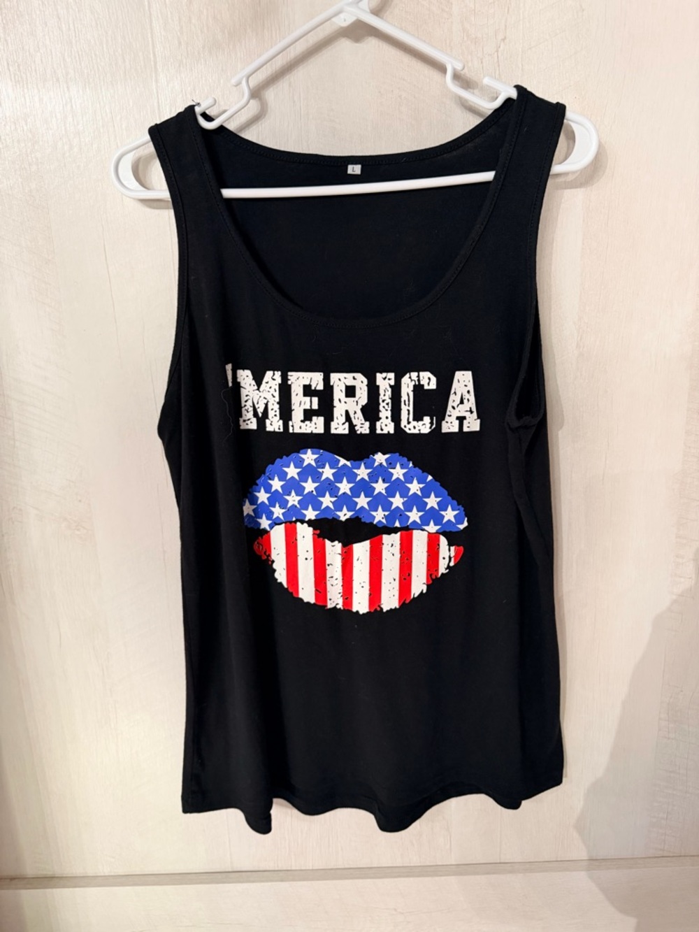 Black 'Merica Flag Lips' Graphic Tank Top